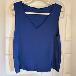 Quince Women's V-Neck Blue Silk Tank Top